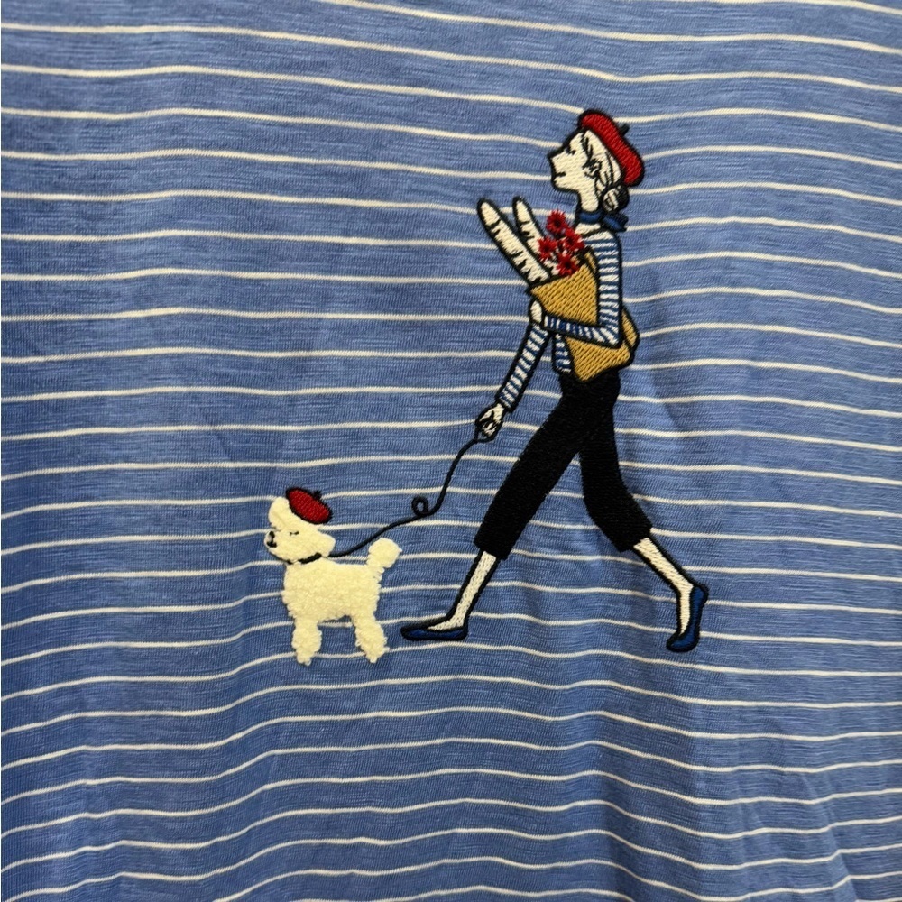 Talbots French Poodle Shopper Knit  Blue Stripe 3/4 Sleeve Pullover Travel - Picture 6 of 7